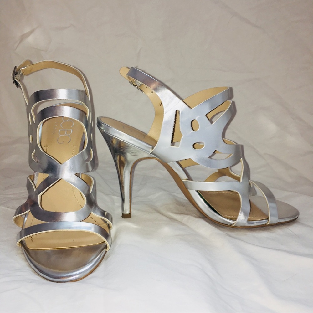 👠👠👠 BCBG Silver Lazer Cut Heels
